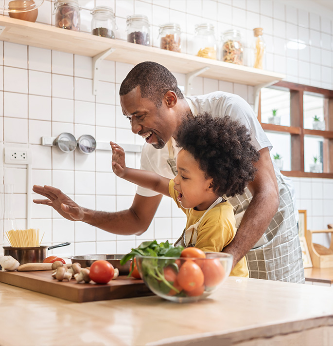 Family time around the kitchen counter